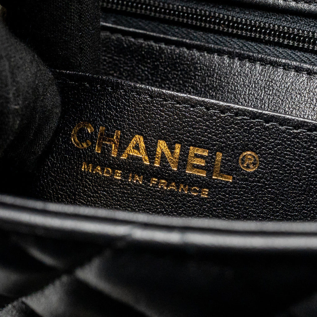 CHANEL CLASSIC MINI SQUARE FLAP BAG LAMBSKIN BLACK LGHW (MICROCHIP)