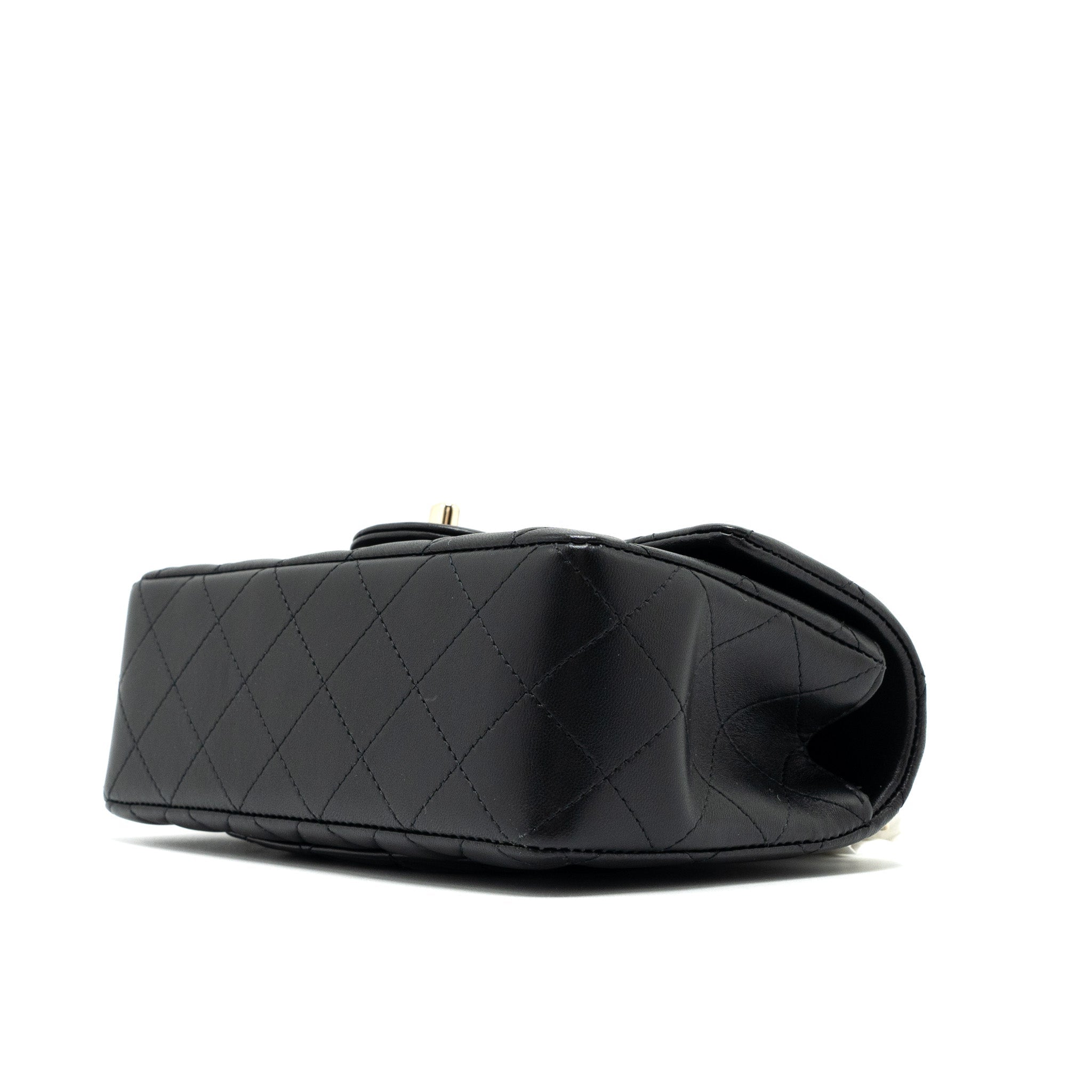 CHANEL TOP HANDLE MINI RECTANGULAR FLAP BAG LAMBSKIN BLACK LGHW (MICROCHIP )