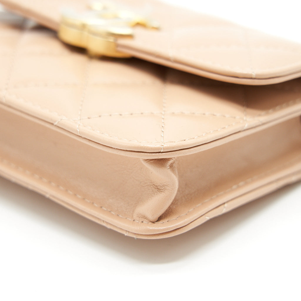 CHANEL 21A FLAP COIN PURSE WITH CHAIN BEIGE GHW CALFSKIN