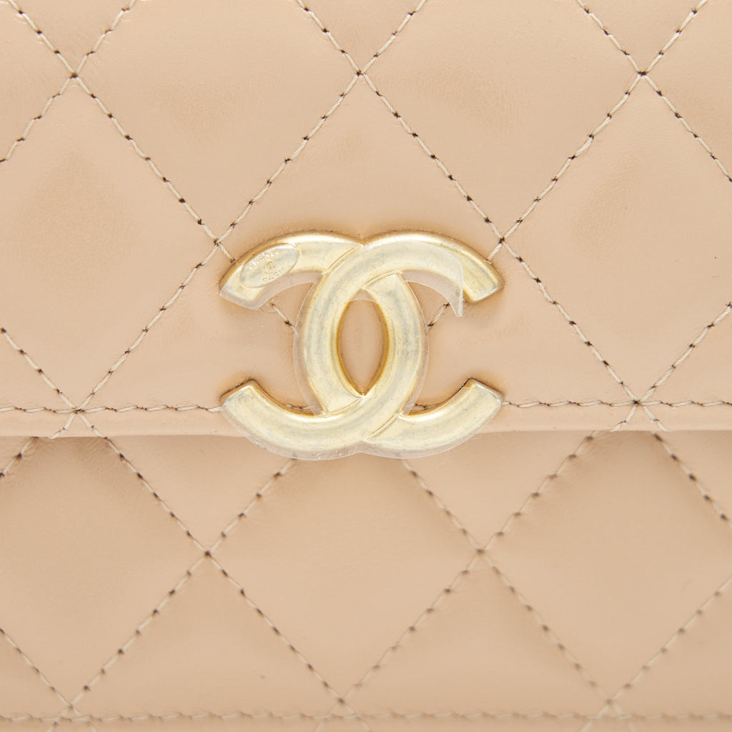 CHANEL 21A FLAP COIN PURSE WITH CHAIN BEIGE GHW CALFSKIN