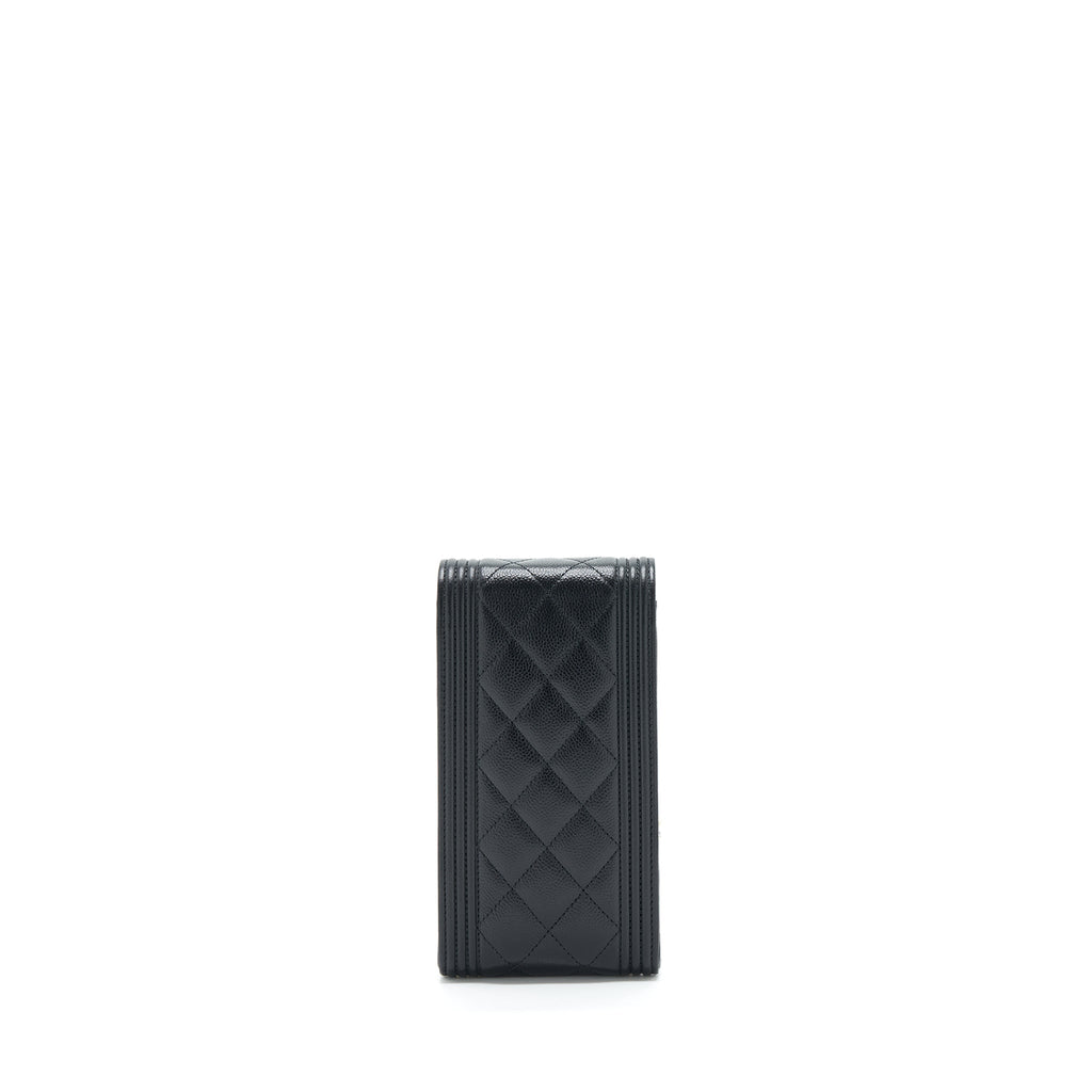 CHANEL VERTICAL BOY FLAP PHONE CASE WITH CHAIN CAVIAR BLACK WITH LGHW