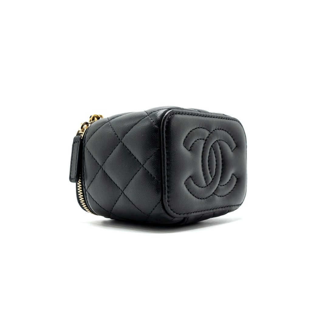 CHANEL PEARL CRUSH MINI VANITY CASE LAMBSKIN BLACK GHW (MICROCHIP)
