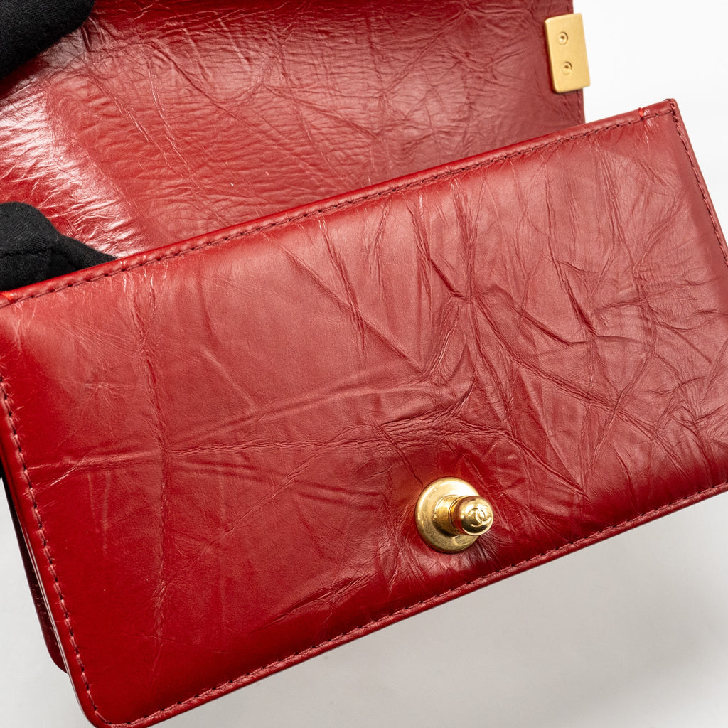 CHANEL SMALL JACKET BOY BAG AGED CALFSKIN RED GHW
