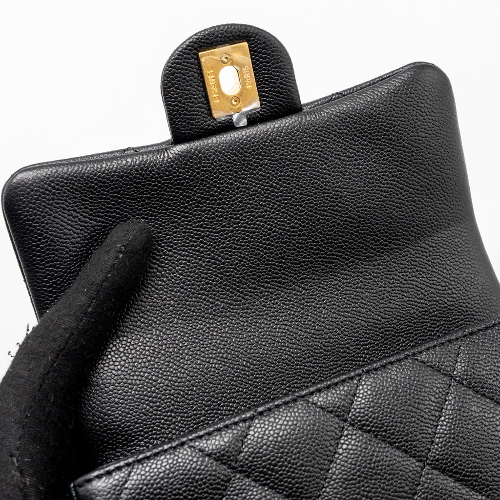 CHANEL 24P COCO LOVE MINI FLAP BAG ADJUSTABLE CHAIN CAVIAR BLACK BRUSH GHW (MICROCHIP)