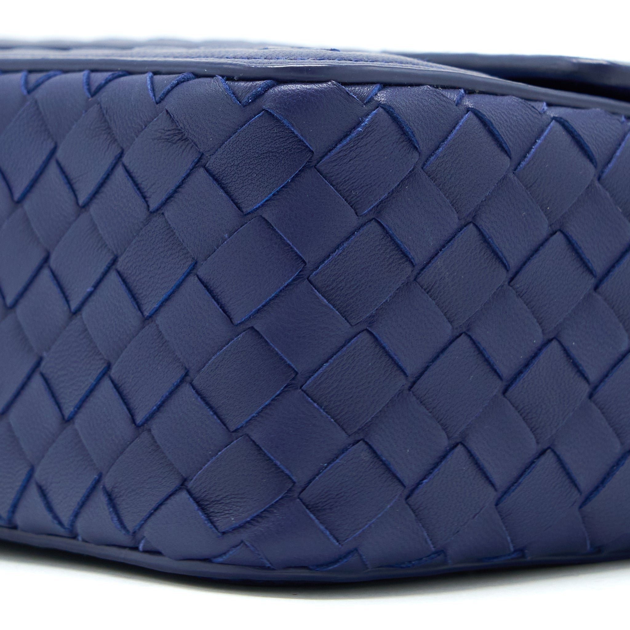 BOTTEGA VENETA TOP HANDLE CROSSBODY BAG NAVY BLUE WITH BLACK HARDWARE