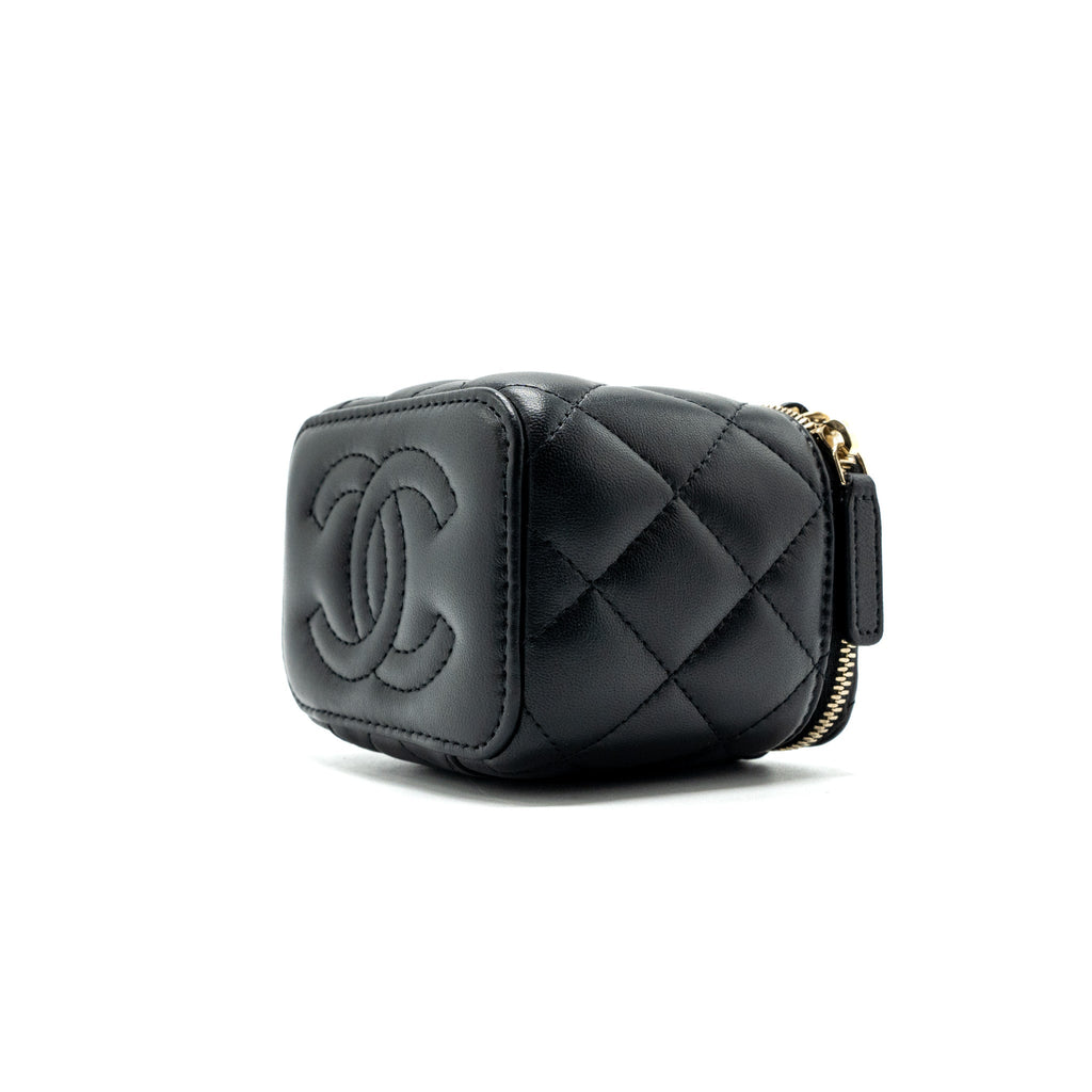 CHANEL PEARL CRUSH MINI VANITY CASE LAMBSKIN BLACK GHW (MICROCHIP)