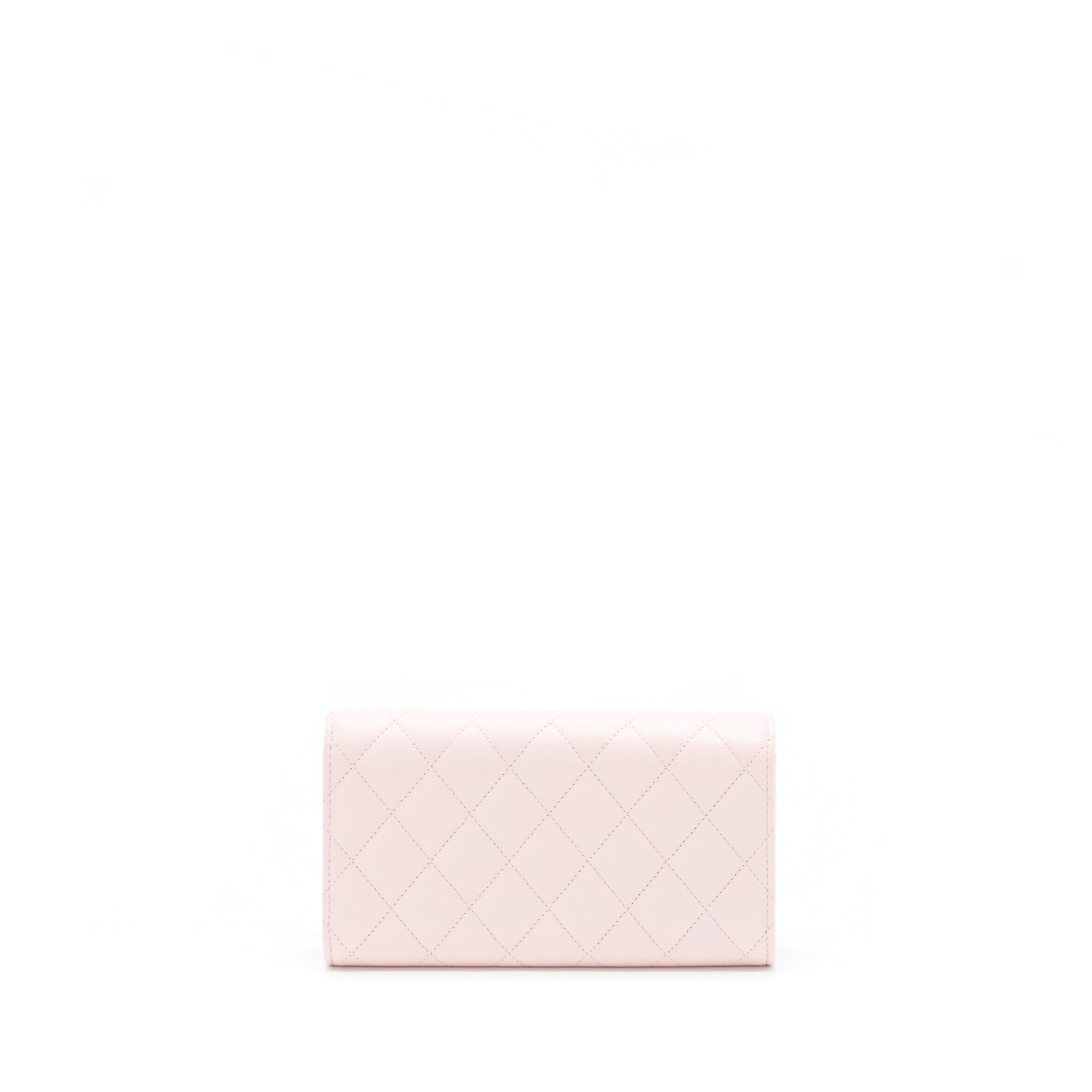 CHANEL 22S DETAILED LOGO FLAP LONG WALLET CAVIAR LIGHT PINK WITH LGHW