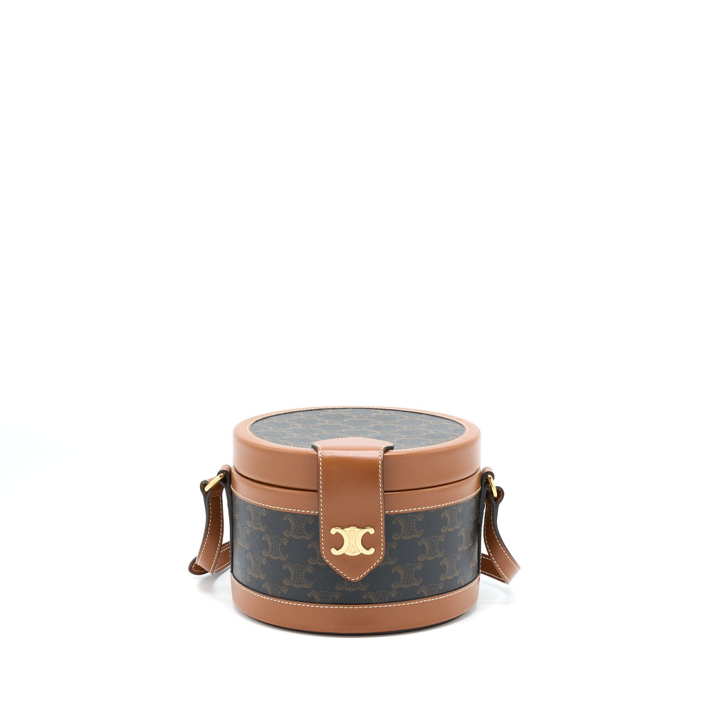 CELINE MEDIUM TAMBOUR BAG TRIOMPHE CANVAS AND CALFSKIN TAN GHW