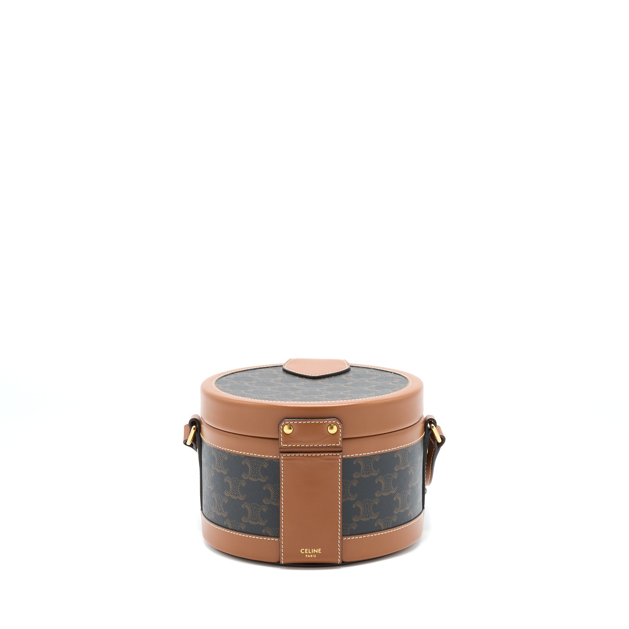 CELINE MEDIUM TAMBOUR BAG TRIOMPHE CANVAS AND CALFSKIN TAN GHW