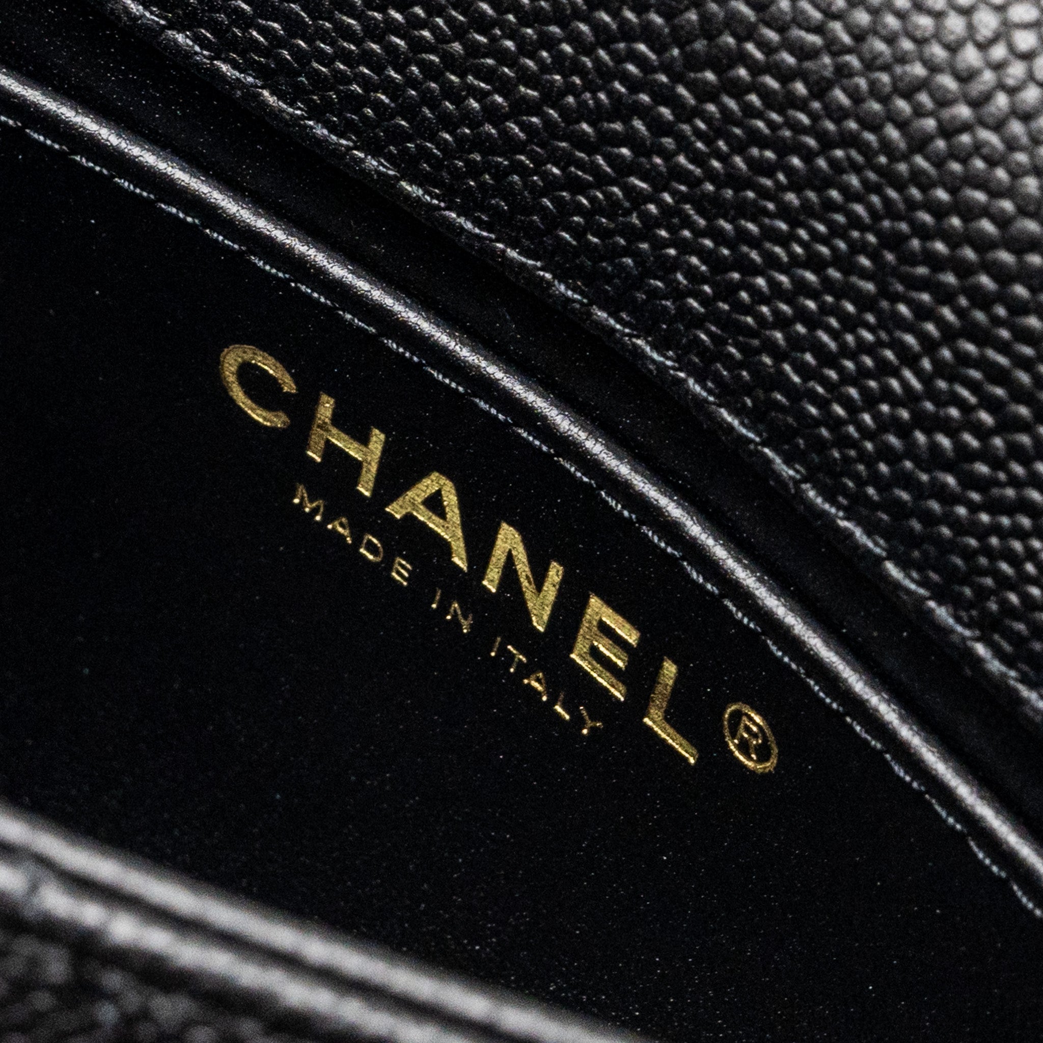 CHANEL 24P COCO LOVE MINI FLAP BAG ADJUSTABLE CHAIN CAVIAR BLACK BRUSH GHW (MICROCHIP)