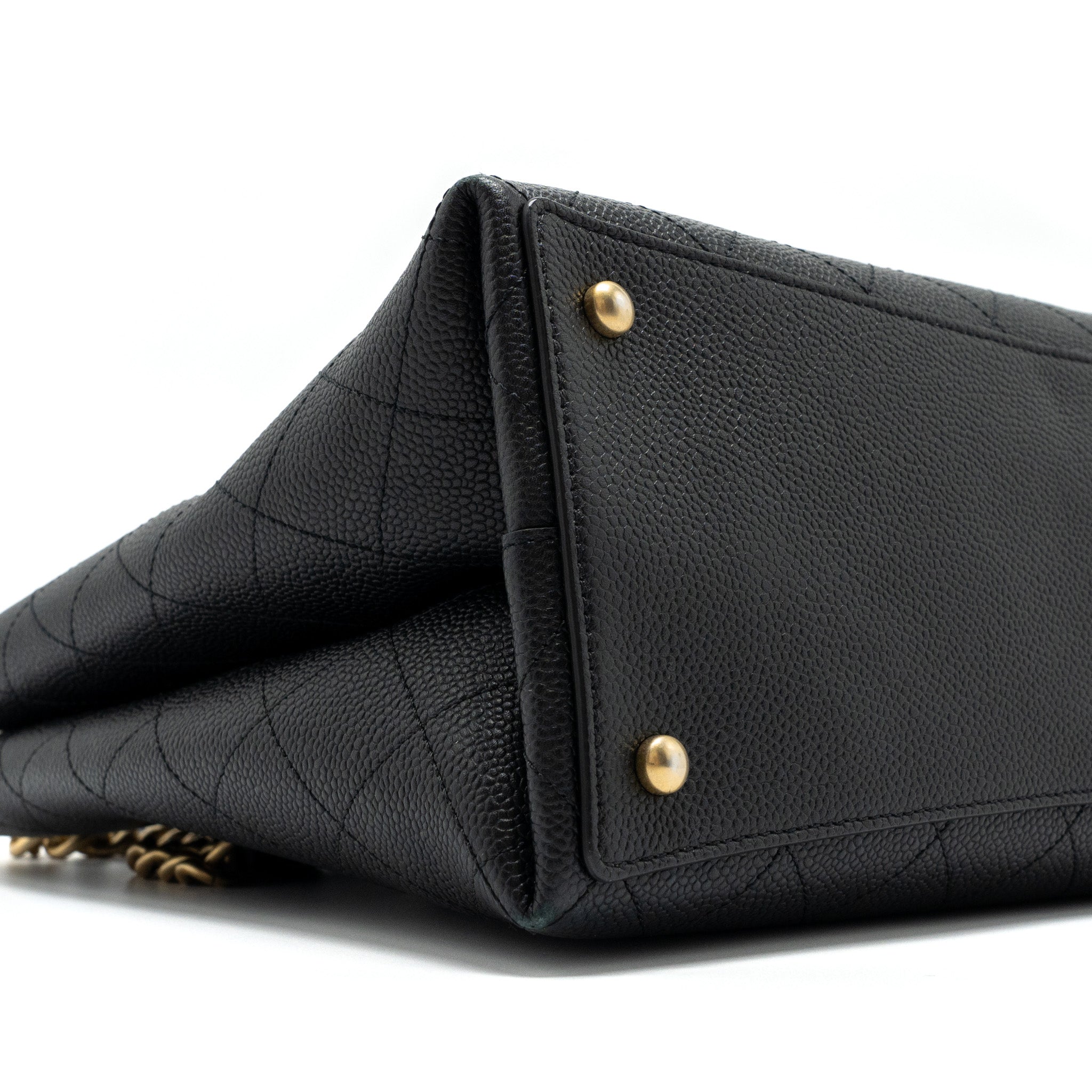CHANEL CHAINS TOTE BAG CAVIAR BLACK BRUSHED GHW