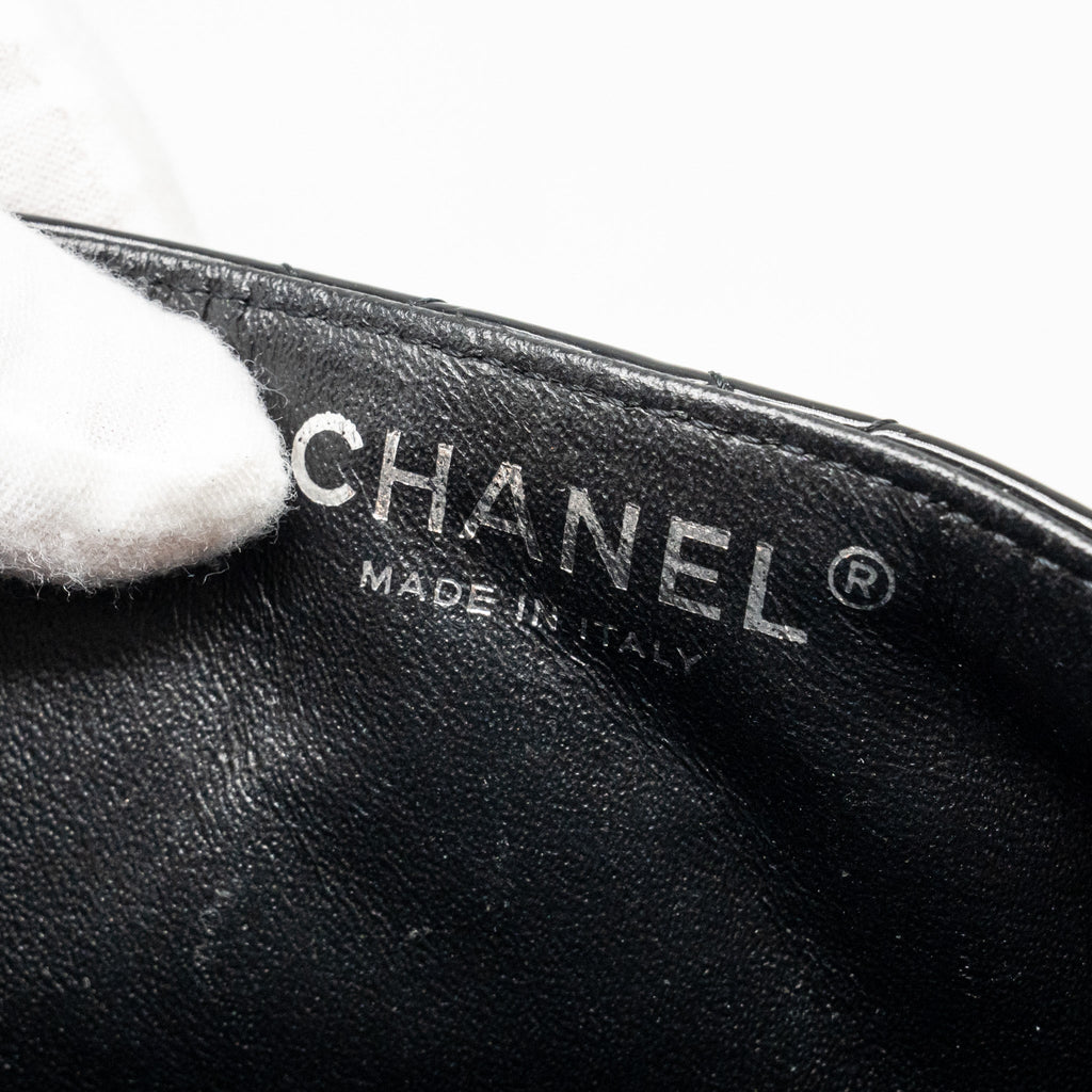 CHANEL EAST WEST FLAP SHOULDER BAG PATENT LEATHER BLACK SHW