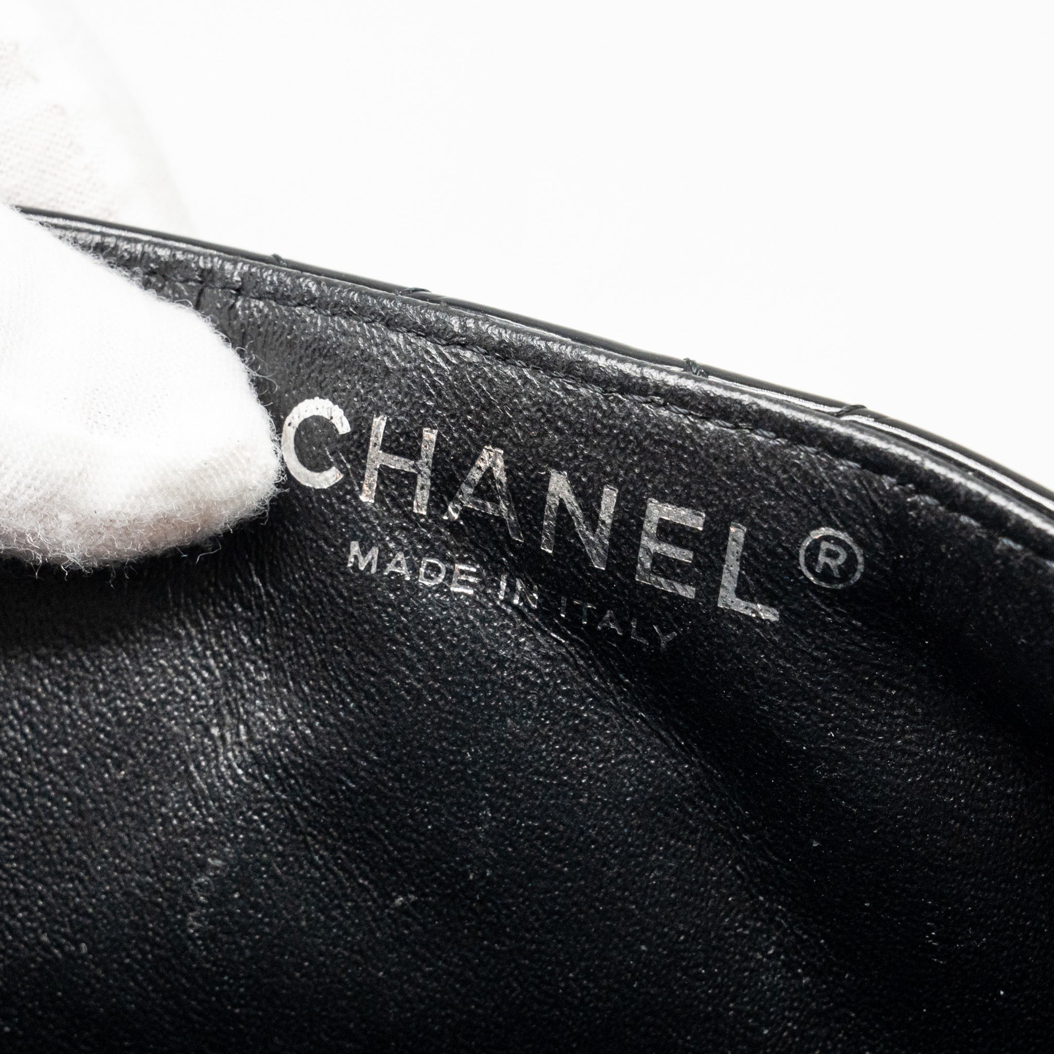 CHANEL EAST WEST FLAP SHOULDER BAG PATENT LEATHER BLACK SHW