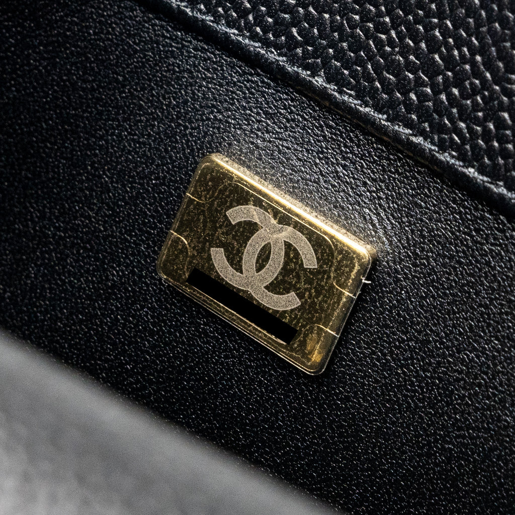 CHANEL 24P COCO LOVE MINI FLAP BAG ADJUSTABLE CHAIN CAVIAR BLACK BRUSH GHW (MICROCHIP)