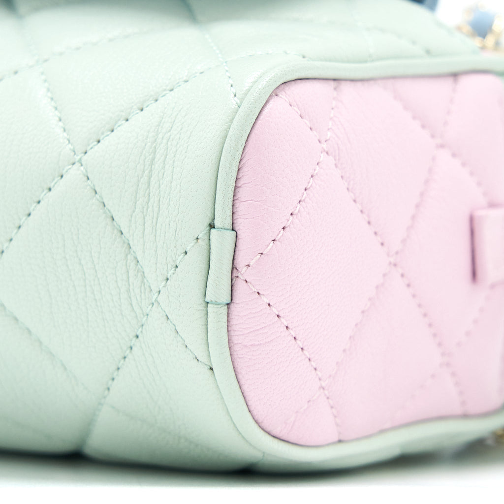 CHANEL SMALL CAMERA CASE TRICOLOUR GOATSKIN GREEN BLUE PINK LGHW