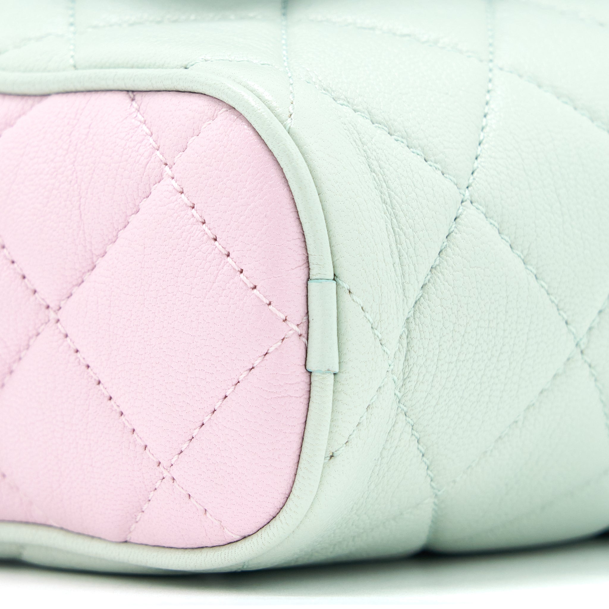 CHANEL SMALL CAMERA CASE TRICOLOUR GOATSKIN GREEN BLUE PINK LGHW