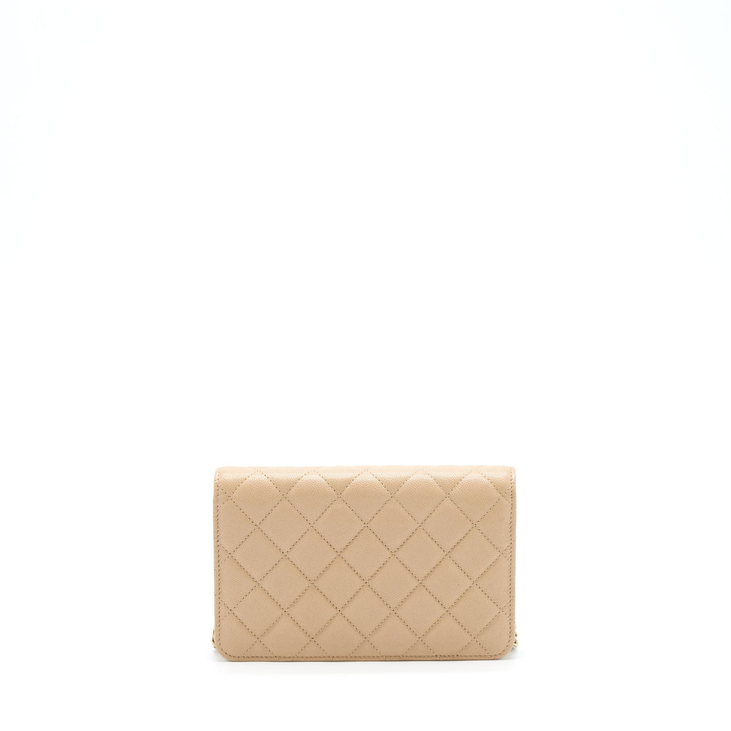CHANEL 22S DETAILED LOGO WALLET ON CHAIN CAVIAR DARK BEIGE WITH LGHW (MICROCHIP)