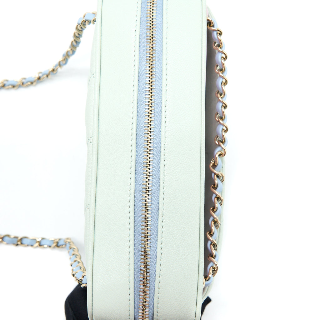 CHANEL SMALL CAMERA CASE TRICOLOUR GOATSKIN GREEN BLUE PINK LGHW