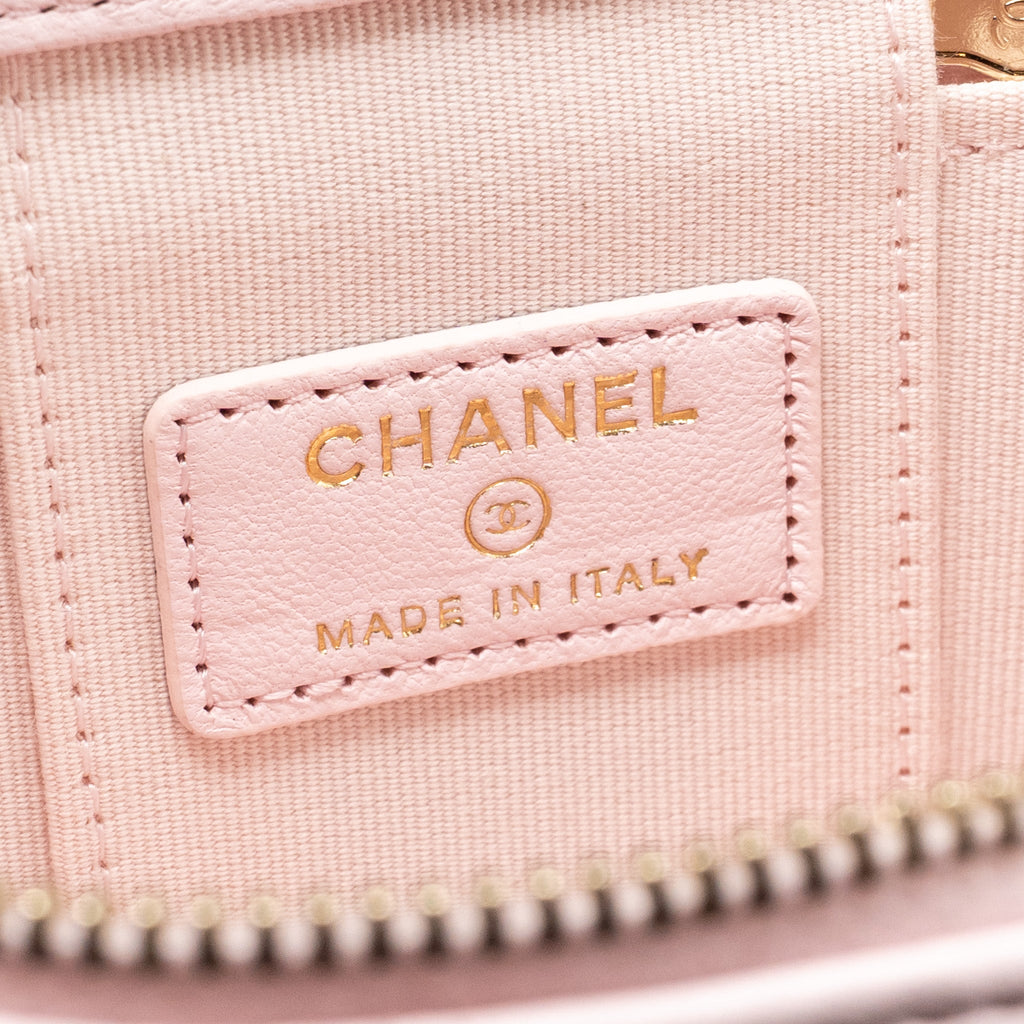 CHANEL TOP HANDLE MINI VANITY CASE WITH CHAIN LAMBSKIN LIGHT PINK LGHW