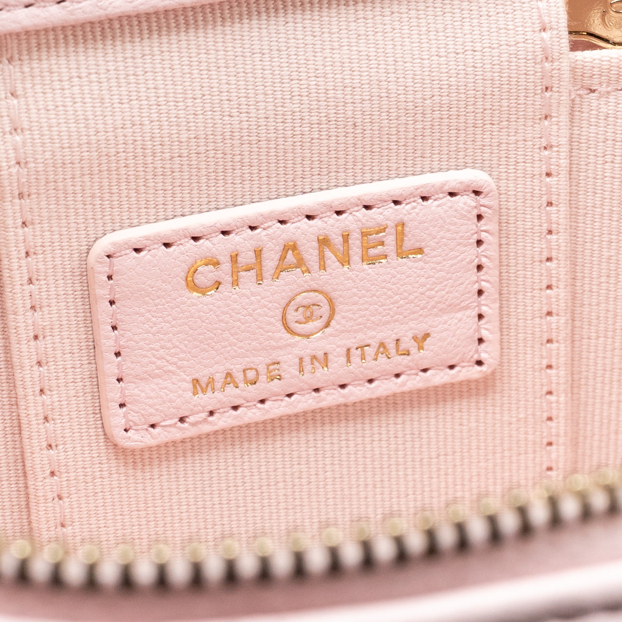 CHANEL TOP HANDLE MINI VANITY CASE WITH CHAIN LAMBSKIN LIGHT PINK LGHW
