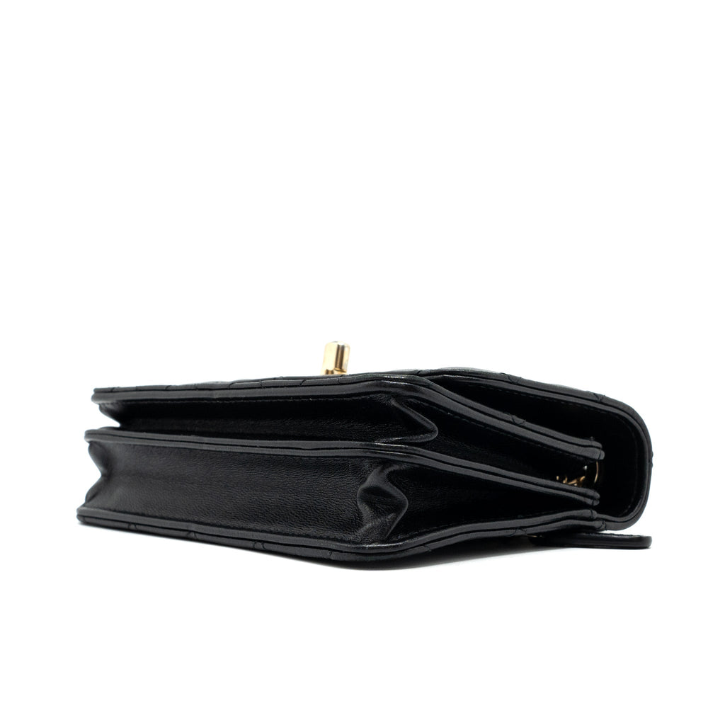 CHANEL MINI TRENDY CC WALLET ON CHAIN LAMBSKIN BLACK LGHW