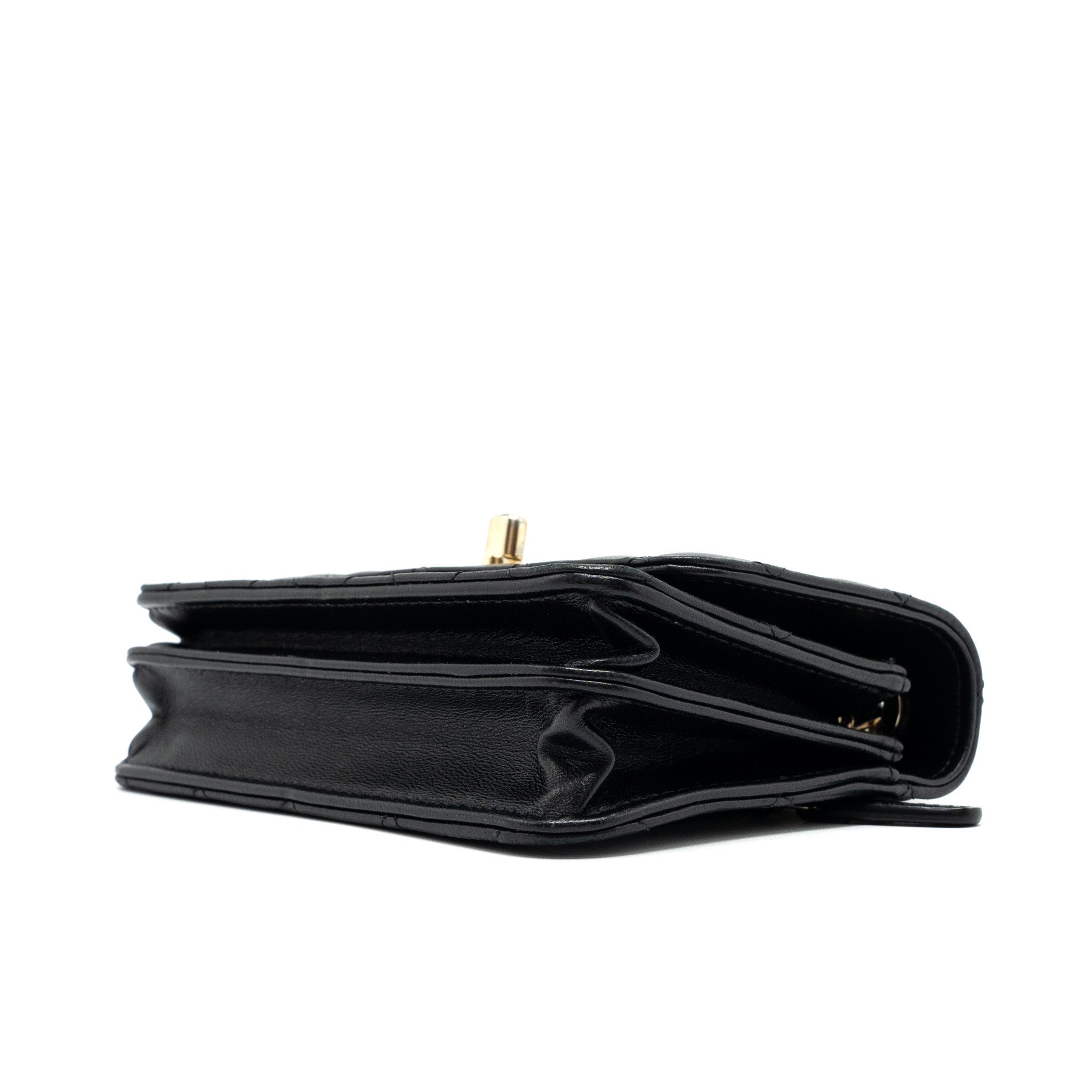 CHANEL MINI TRENDY CC WALLET ON CHAIN LAMBSKIN BLACK LGHW