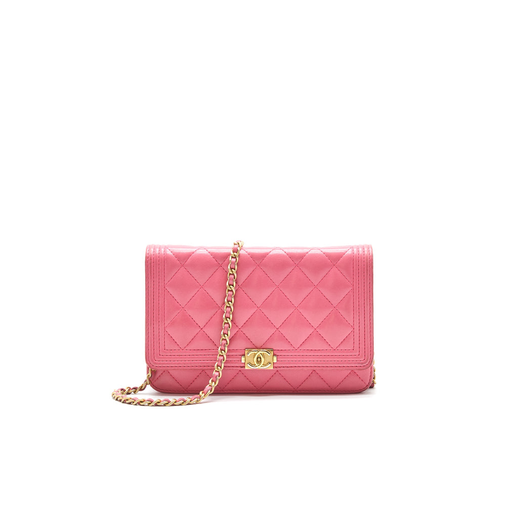 CHANEL BOY WALLET ON CHAIN PINK GHW