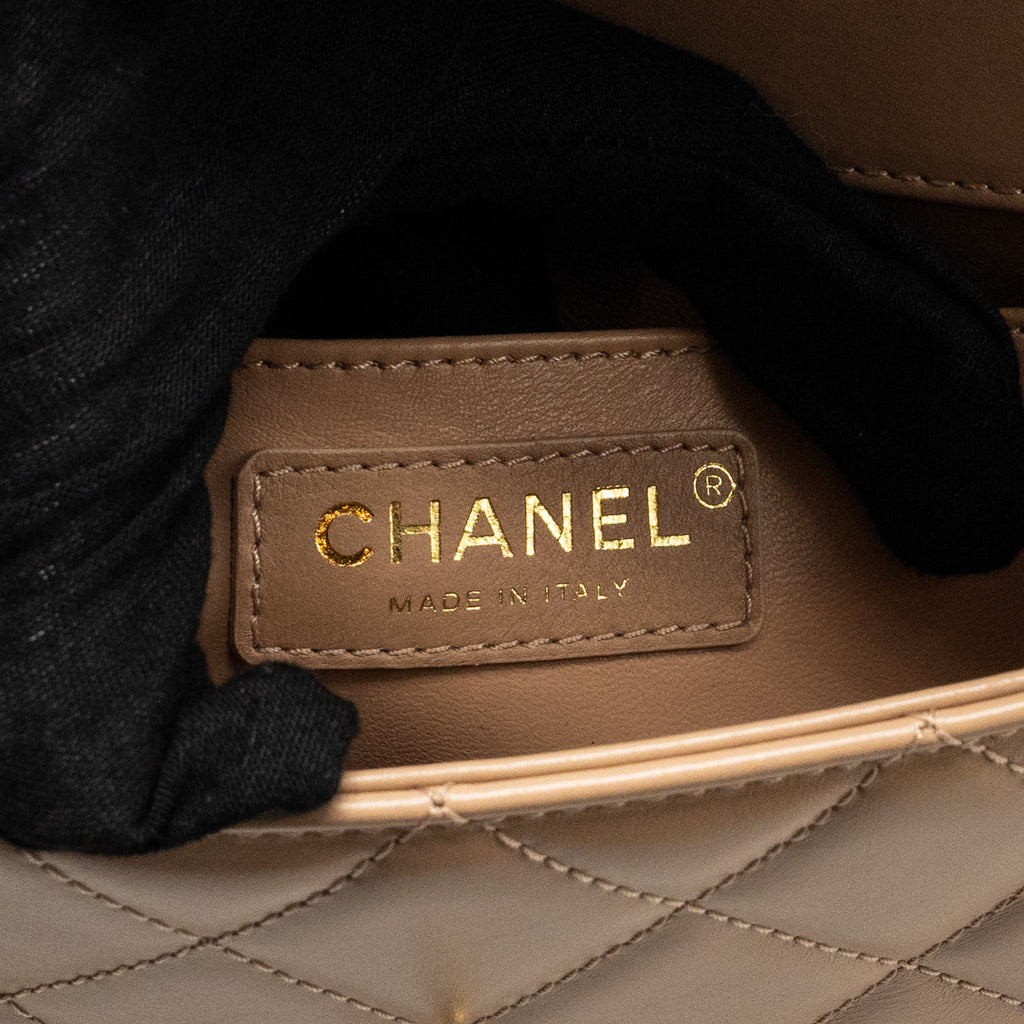 CHANEL 21A GOLD CRUSH FLAP BAG CALFSKIN BEIGE GHW (MICROCHIP)