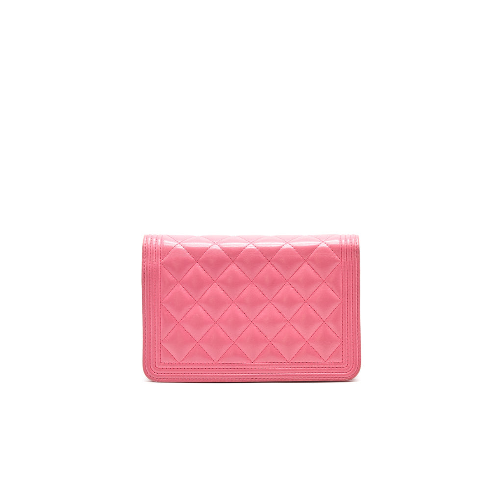 CHANEL BOY WALLET ON CHAIN PINK GHW