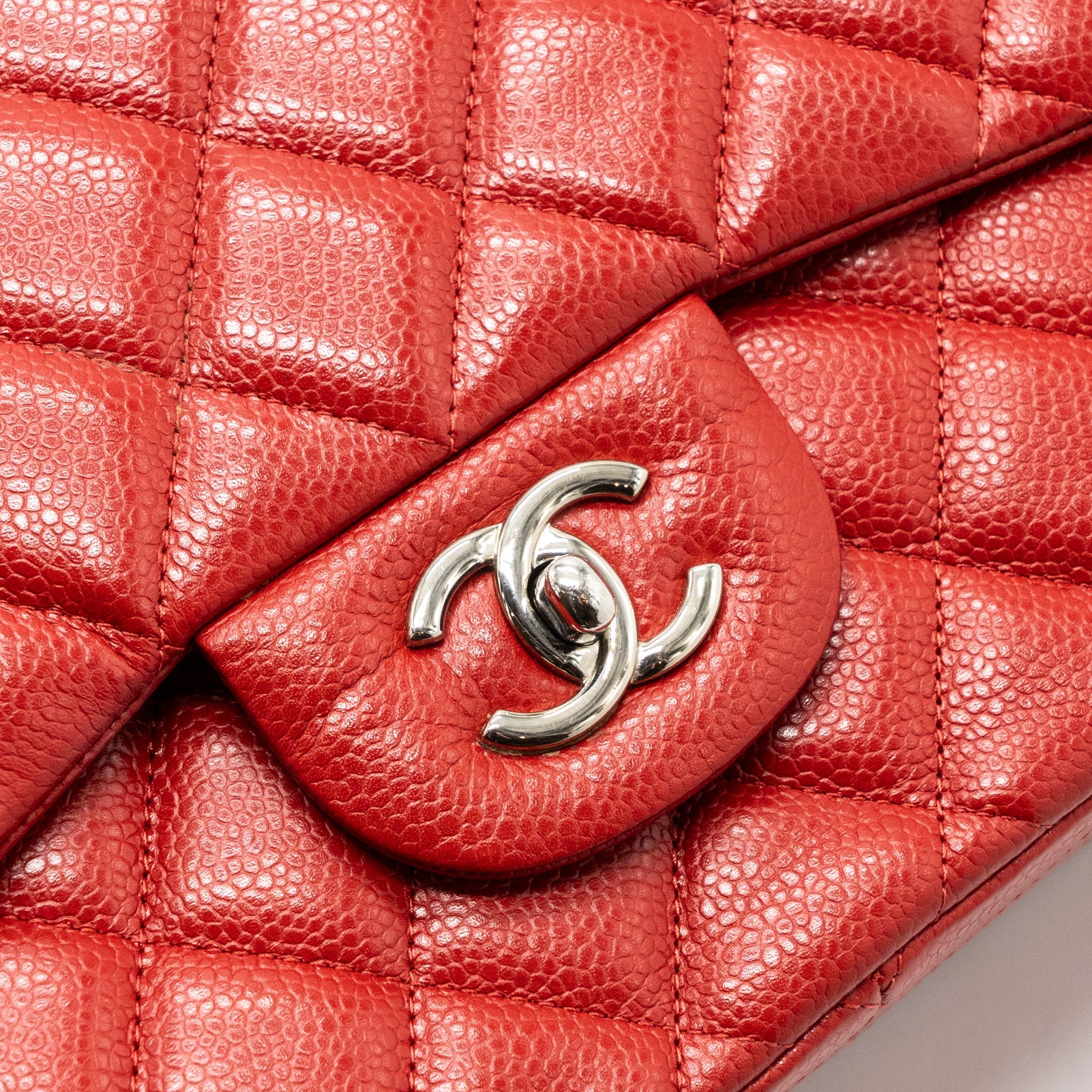 CHANEL CLASSIC JUMBO DOUBLE FLAP BAG CAVIAR RED SHW