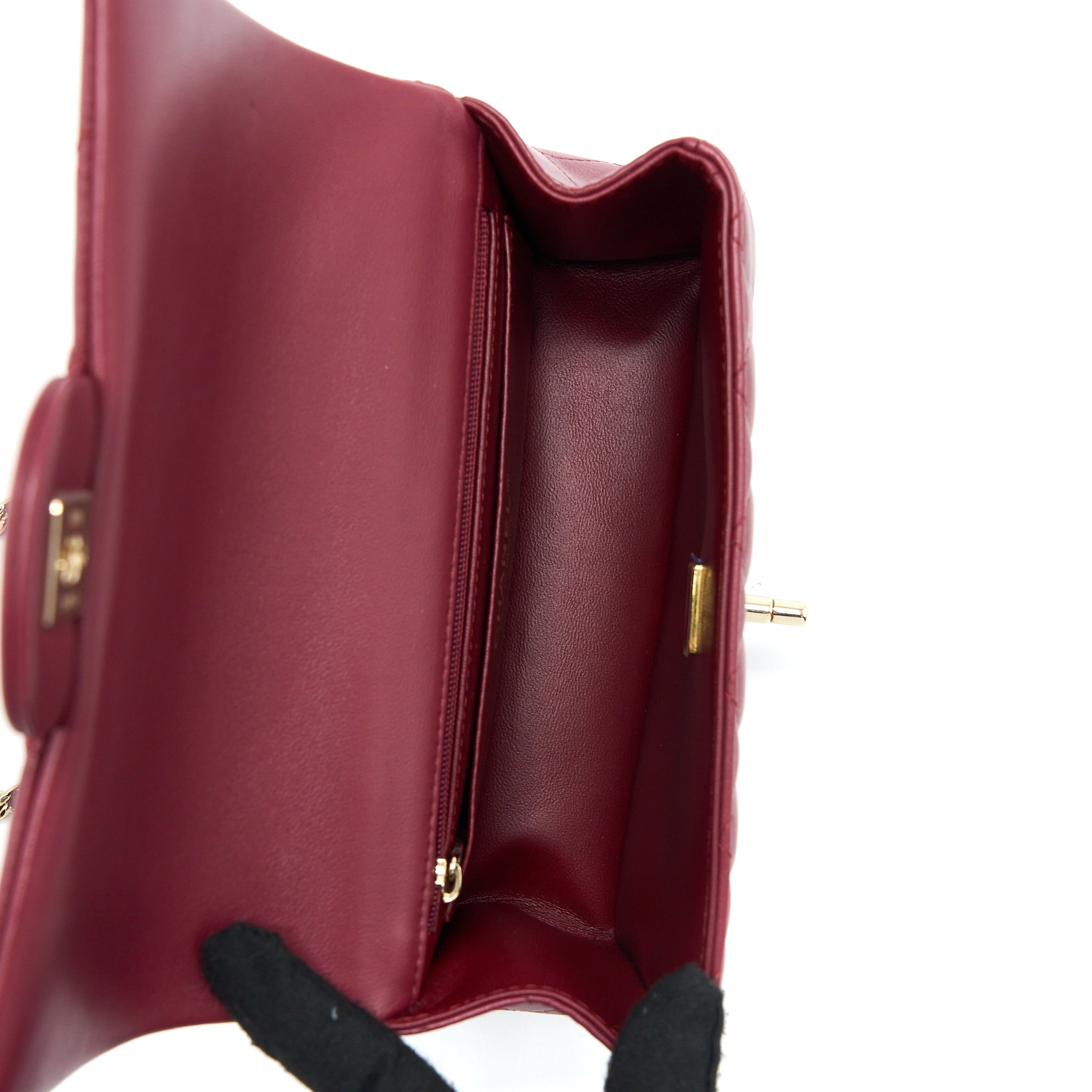 CHANEL TOP HANDLE MINI RECTANGULAR FLAP BAG LAMBSKIN BURGUNDY GHW (MICROCHIP)