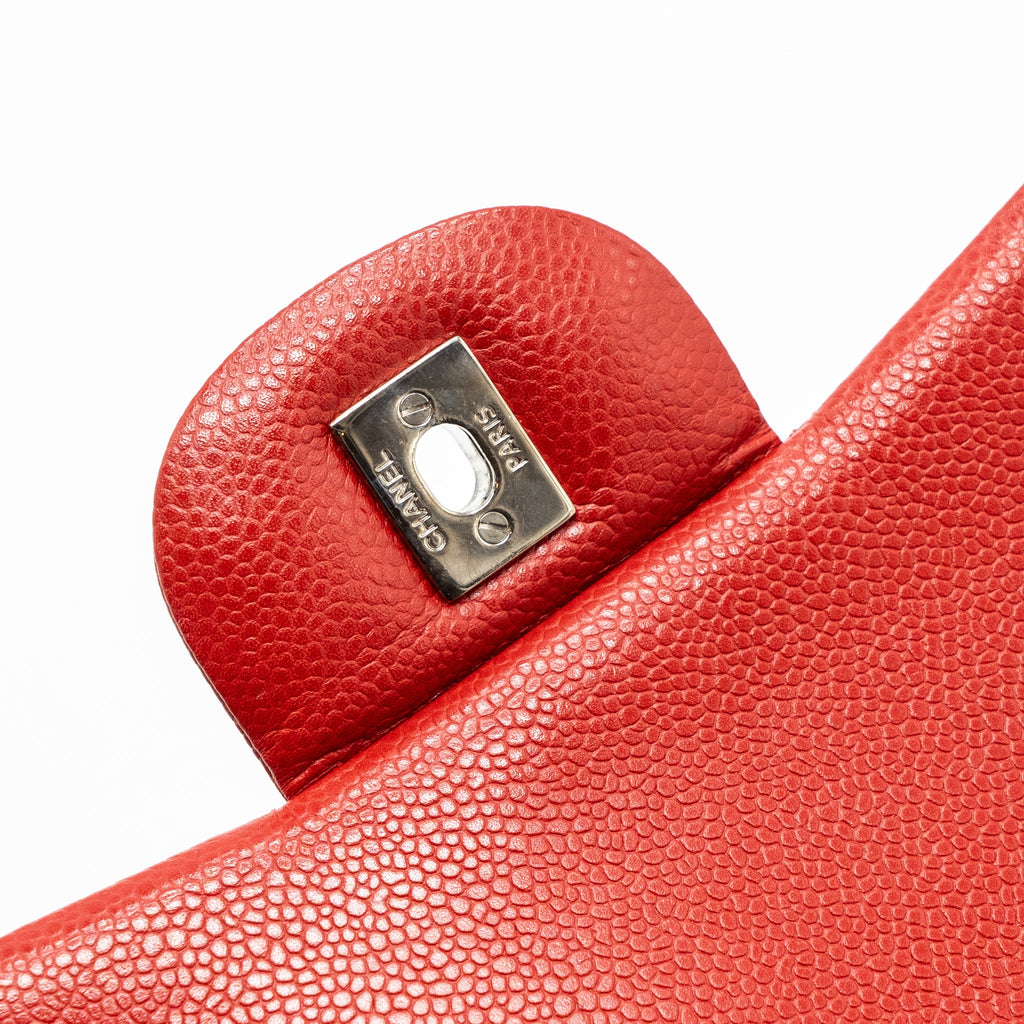 CHANEL CLASSIC JUMBO DOUBLE FLAP BAG CAVIAR RED SHW