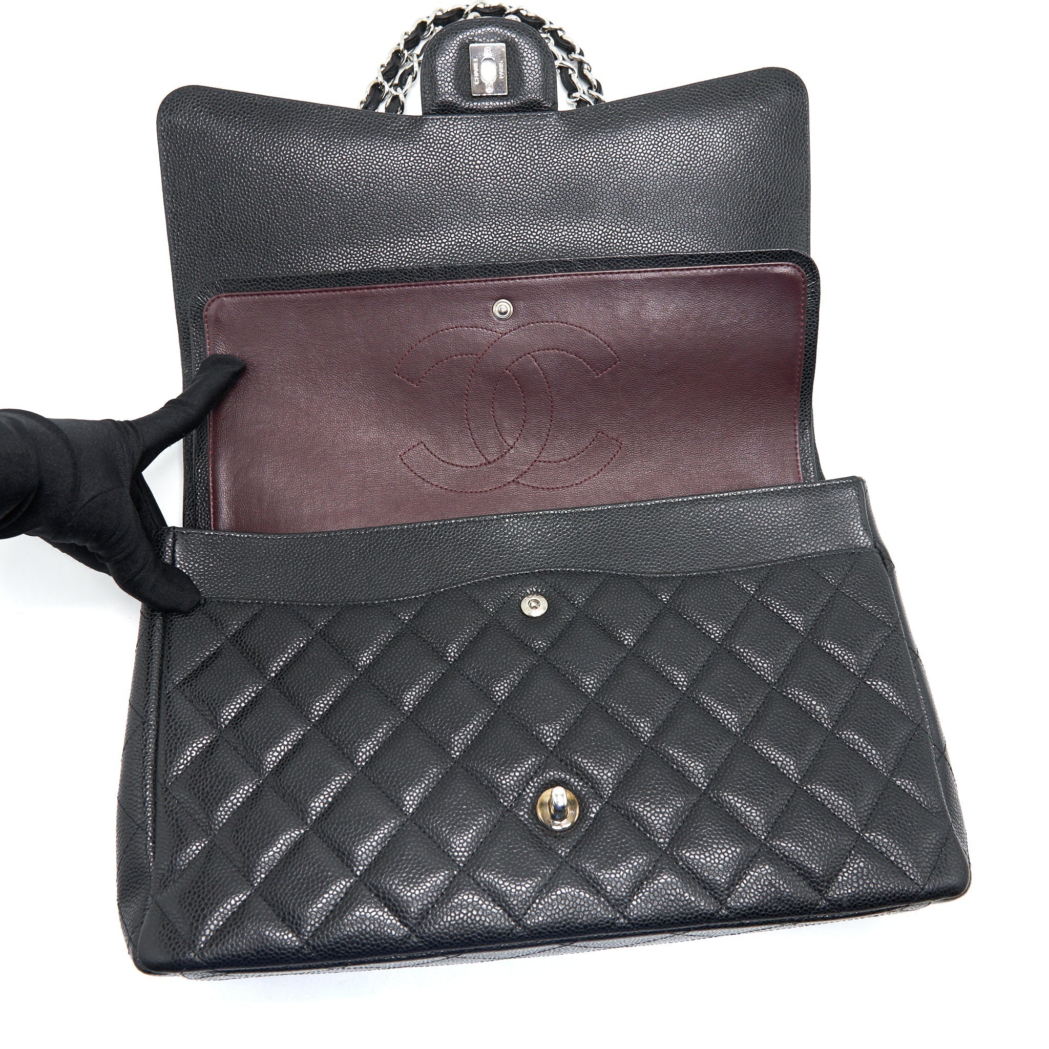 CHANEL MAXI FLAP BAG CAVIAR  BLACK SHW