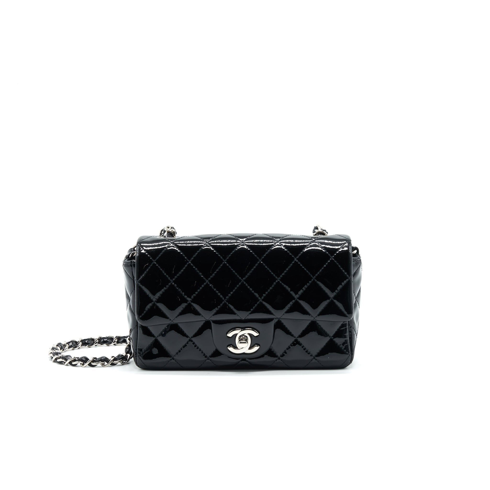 CHANEL MINI RECTANGULAR FLAP BAG PATENT LEATHER BLACK SHW