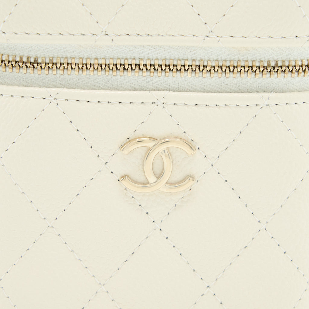 CHANEL MINI TOP HANDLE VANITY CASE CAVIAR WHITE LGHW