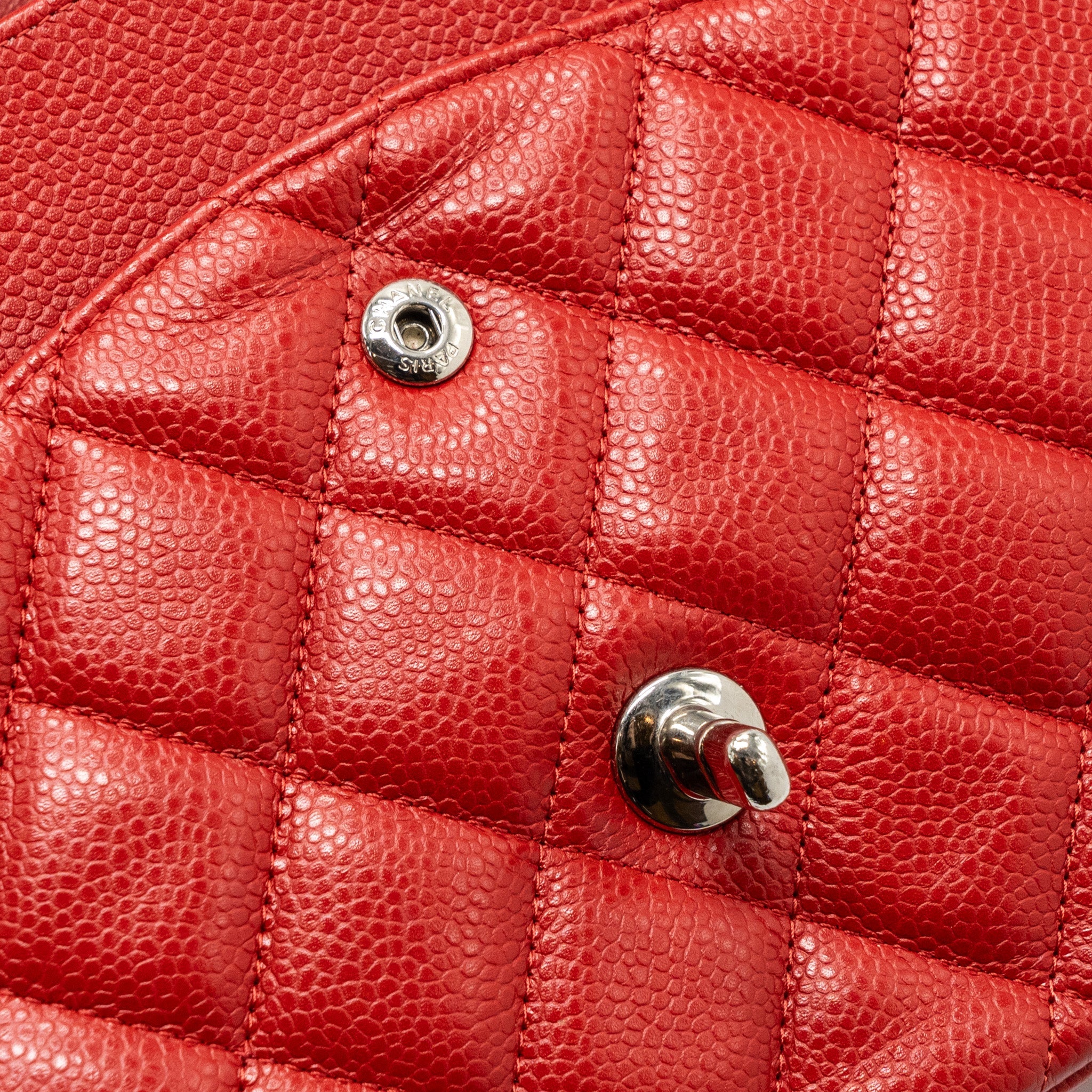 CHANEL CLASSIC JUMBO DOUBLE FLAP BAG CAVIAR RED SHW