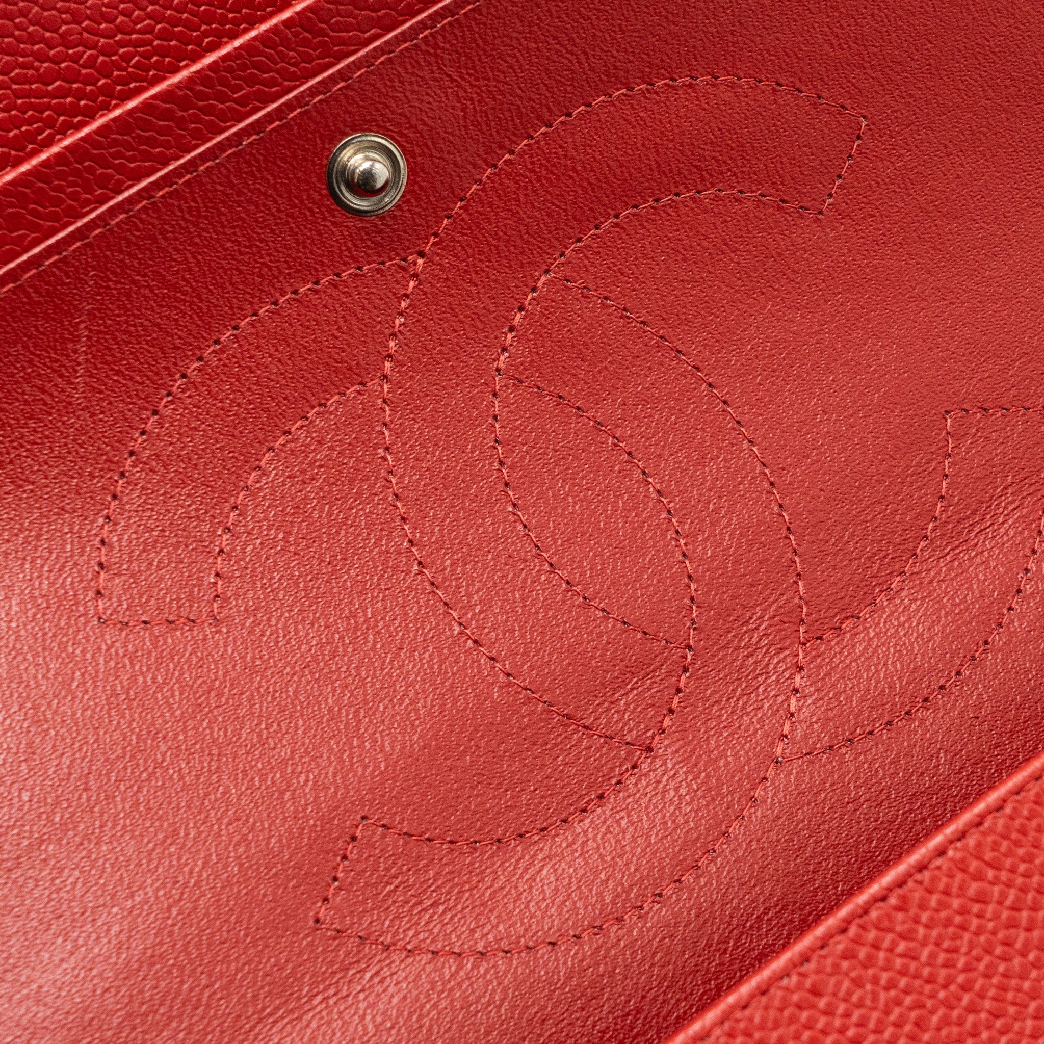 CHANEL CLASSIC JUMBO DOUBLE FLAP BAG CAVIAR RED SHW