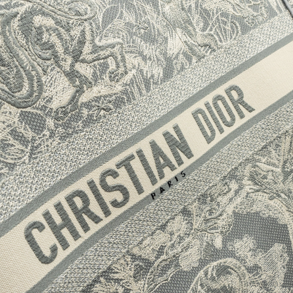 DIOR LARGE BOOK TOTE ECRU AND GREY TOILE DE JOUY EMBROIDERY