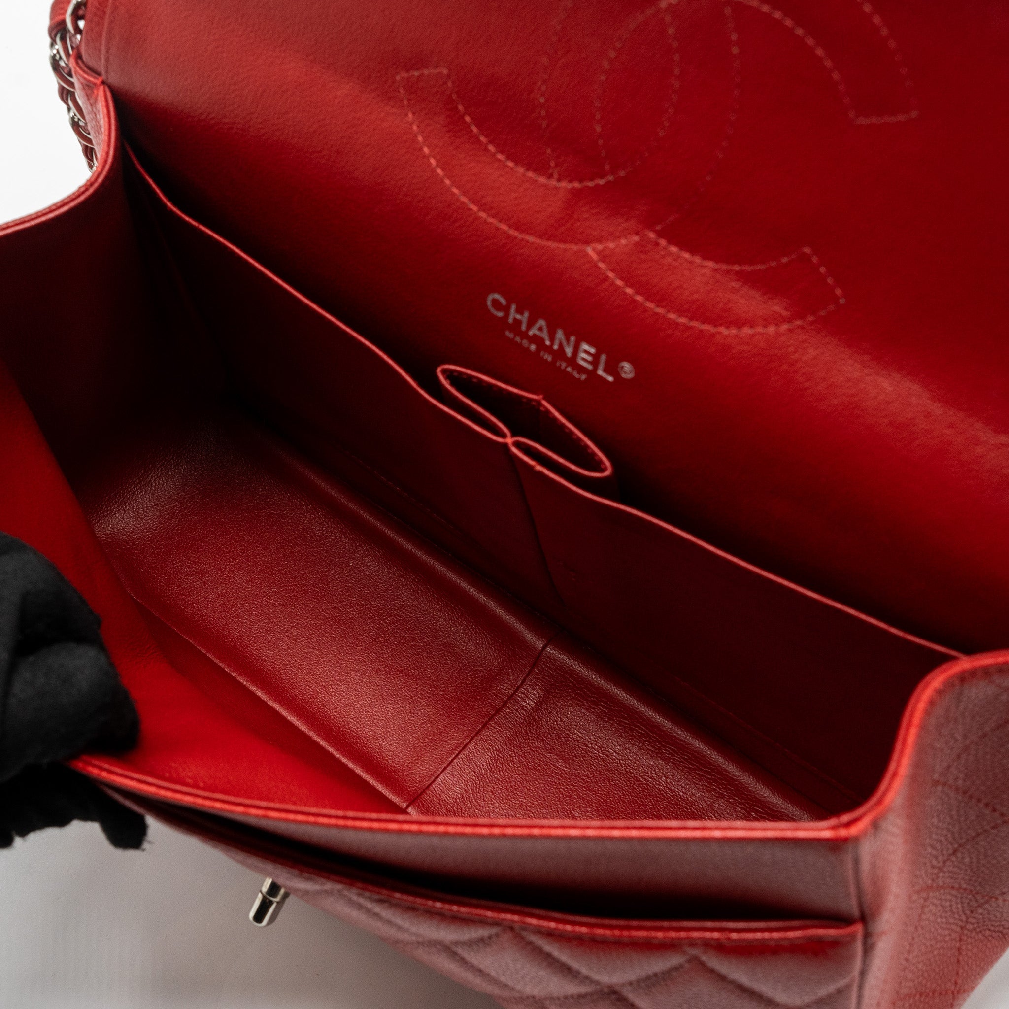 CHANEL CLASSIC JUMBO DOUBLE FLAP BAG CAVIAR RED SHW