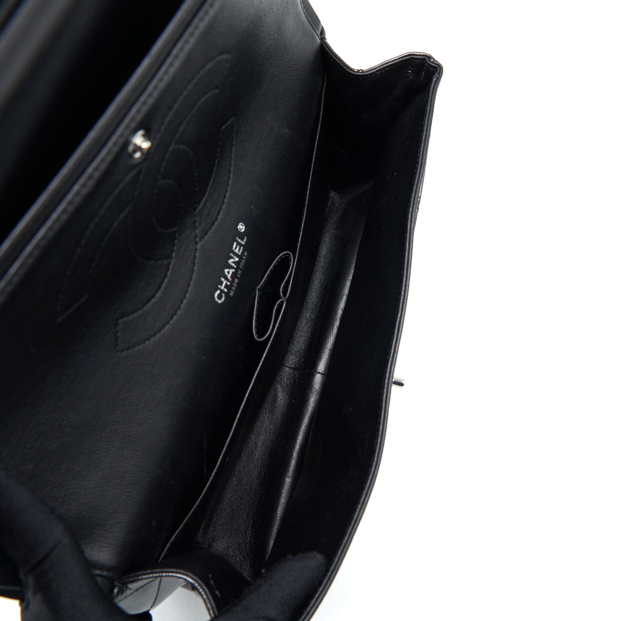 CHANEL CLASSIC FLAP BAG JUMBO PATENT BLACK SHW