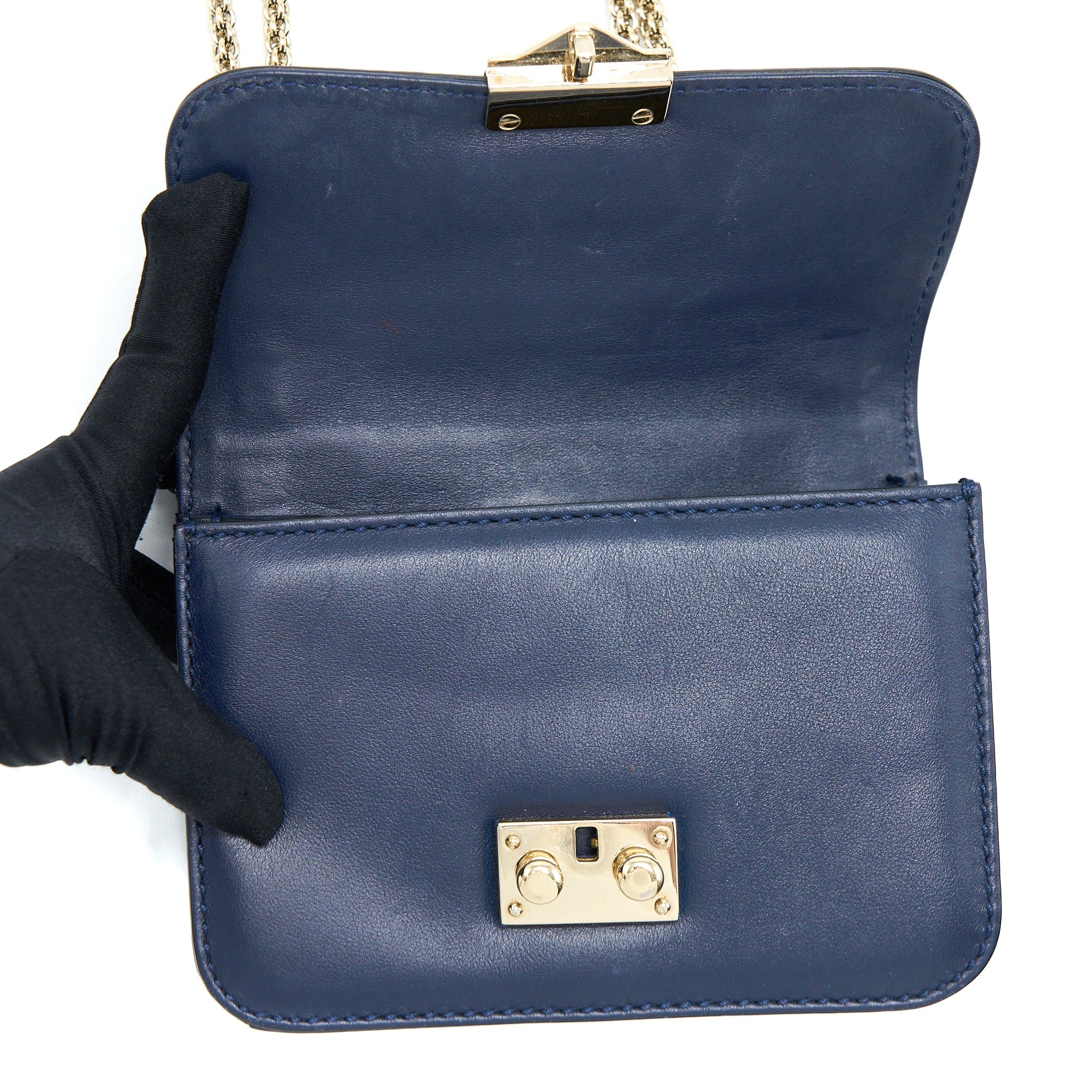 VALENTINO MINI GARAVANI GLAM LOCK CROSSBODY BAG NAVY LGHW