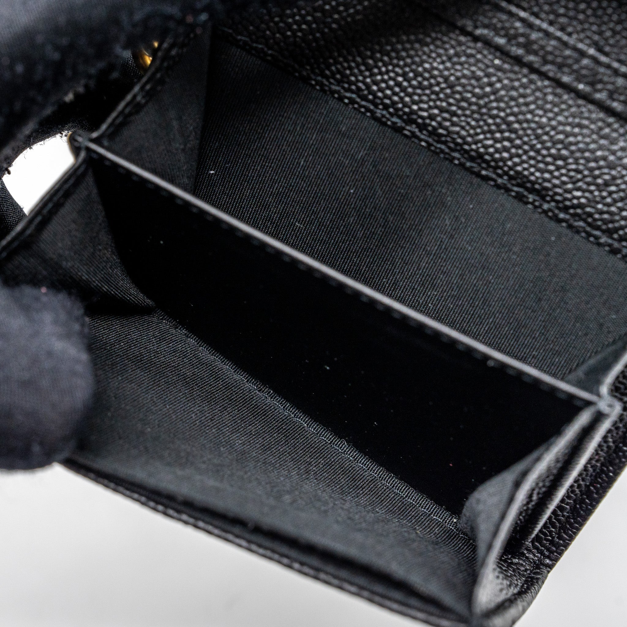 CHANEL BOY CARD HOLDER WITH CHAIN CAVIAR BLACK GHW