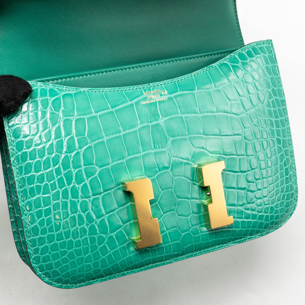 HERMES MINI CONSTANCE SHINY ALLIGATOR MISSISSIPPIENSIS VERT JADE GHW