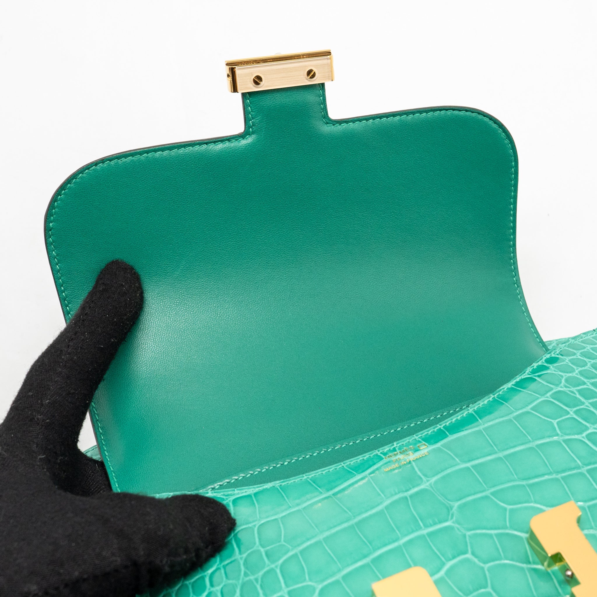 HERMES MINI CONSTANCE SHINY ALLIGATOR MISSISSIPPIENSIS VERT JADE GHW