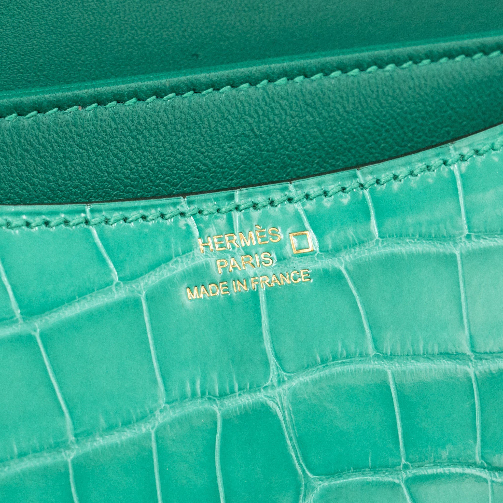 HERMES MINI CONSTANCE SHINY ALLIGATOR MISSISSIPPIENSIS VERT JADE GHW