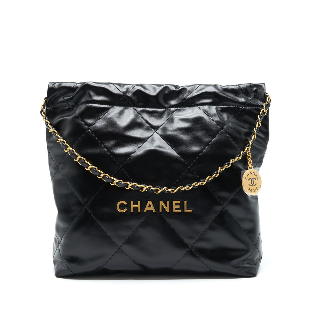 CHANEL SMALL 22 BAG BLACK WITH GHW (MICROCHIP)