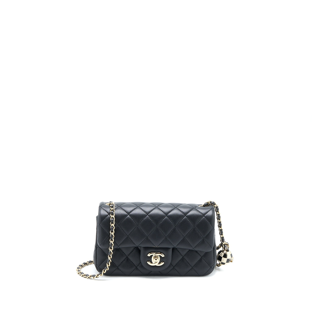 CHANEL 23C PEARL CRUSH MINI RECTANGULAR FLAP BAG LAMBSKIN BLACK LGHW (MICROCHIP)