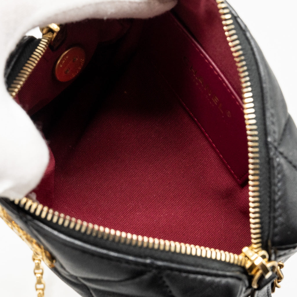 CHANEL 22A DETAIL CHAIN BOWLING BAG LAMBSKIN BLACK GHW (MICROCHIP)