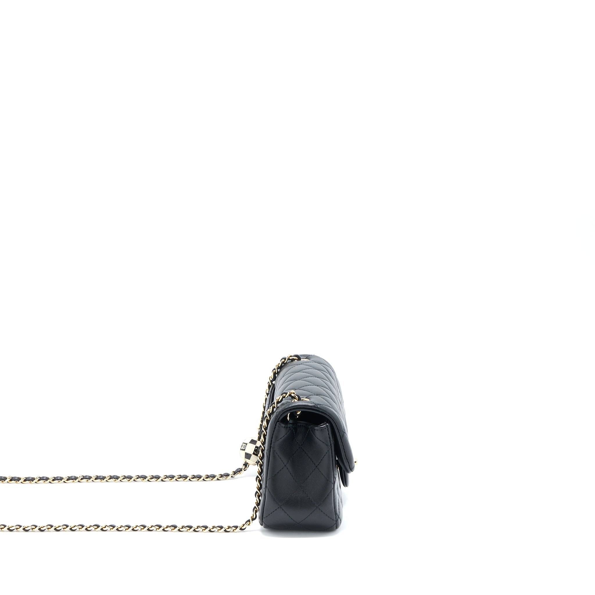 CHANEL 23C PEARL CRUSH MINI RECTANGULAR FLAP BAG LAMBSKIN BLACK LGHW (MICROCHIP)