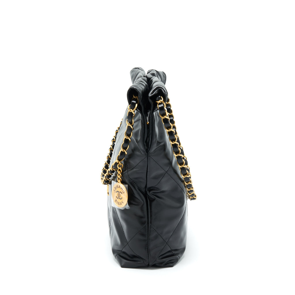 CHANEL SMALL 22 BAG BLACK WITH GHW (MICROCHIP)